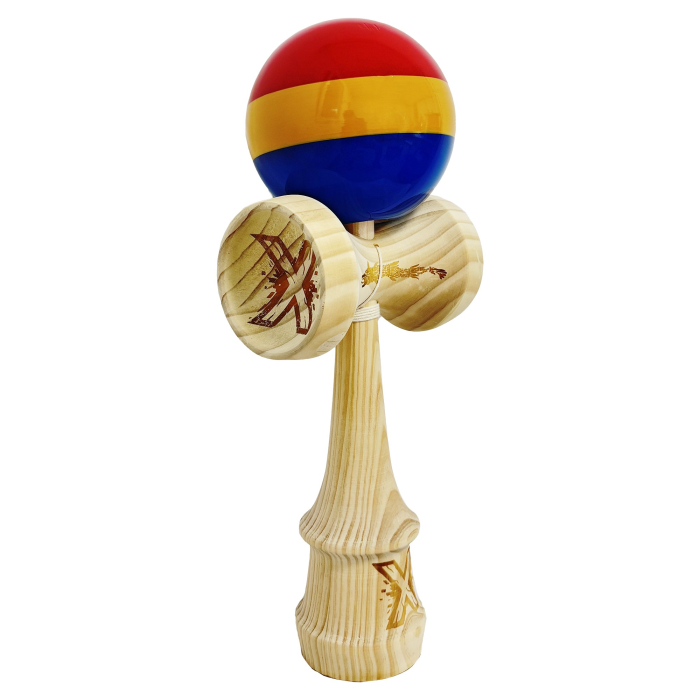 Kendama X Originala, Profesionala, Flippy, Inaltime 52 cm, SUPER BIG cu Cupe KING SIZE, Bila Super Sticky, Diametrul 17 cm, din Lemn, Multicolor [1]