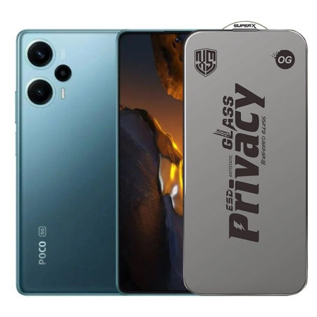 Folie Sticla Securizata Privacy - Folie de Protectie pentru Xiaomi Poco F5, Flippy, Sticla Securizata ESD Antistatica, Super-X Privacy OG, Margini Negre, 0.30 mm, Transparent Inchis