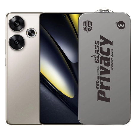 Folie Sticla Securizata Privacy - Folie de Protectie pentru Xiaomi Poco F6, Flippy, Sticla Securizata ESD Antistatica, Super-X Privacy OG, Margini Negre, 0.30 mm, Transparent Inchis