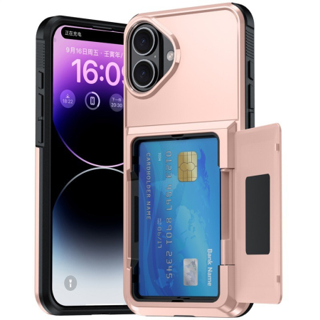 Huse Telefoane - Husa de Protectie compatibila Apple iPhone 17, Flippy, Compartiment pentru Carduri, Anti-alunecare, Protectie PC, Rezistenta la Zgirieturi, Rose Gold
