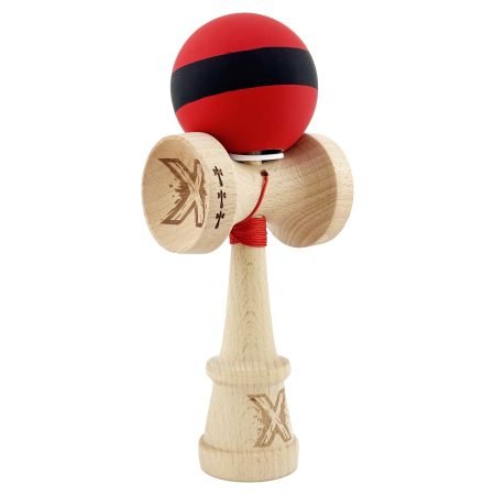Kendama - Kendama X Originala, Profesionala, Flippy, Cupe Mari KING SIZE V3, Rubber Grip, Gaura in Baza, Rulment Metalic, din lemn 18 cm, Ata 62/65 cm, M Bicolor Rosu Dublu/Negru