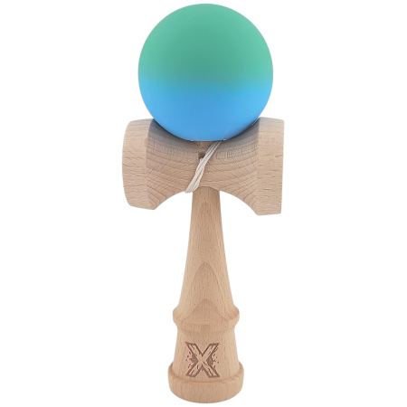 Kendama - Kendama X Originala, Profesionala, Flippy, din Lemn, Rubber Grip, 18 cm, Verde/Albastru