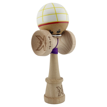 Kendama - Kendama X Originala, Profesionala, Flippy, Legendary Glob, Cupe Mari KING SIZE V3, Super Sticky, Gaura in Baza, Rulment Metalic, din lemn 18 cm, Ata 62/65 cm, Alb/Galben/Rosu