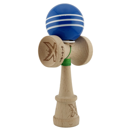 Kendama - Kendama X Originala, Profesionala, Flippy, Super Sticky cu Cupe Mari KING SIZE V3, Gaura in Baza, Rulment Metalic, din lemn 18 cm, Ata 62/65 cm, Special Albastru/Alb