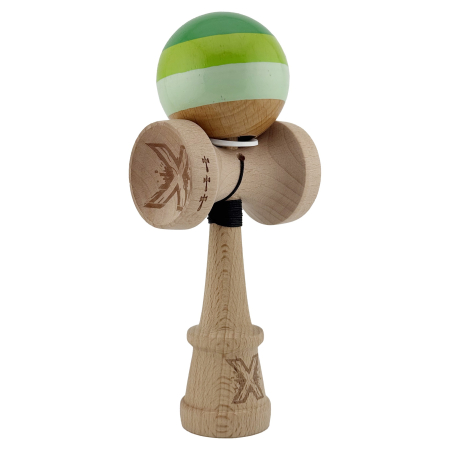 Kendama - Kendama X Originala, Profesionala, Flippy, Super Sticky cu Cupe Mari KING SIZE V3, Gaura in Baza, Rulment Metalic, din lemn 18 cm, Ata 62/65 cm, Special Verde degrade