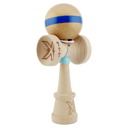 Kendama - Kendama X Originala, Profesionala, Flippy, Super Sticky, Cupe Mari KING SIZE V3, Gaura in Baza, Rulment Metalic, din lemn 18 cm, Ata 62/65 cm, Original Albastru