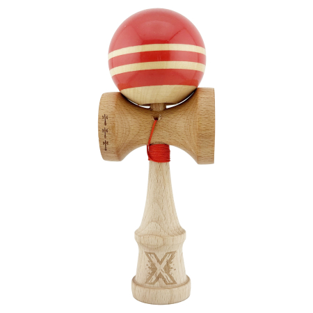 Kendama Rainbow V2 Cupe Mari - Kendama X Rainbow Originala, Profesionala, Flippy, Big Cups V2, Super Sticky cu Cupe Mari, Rulment Metalic, din lemn 18 cm, Ata 55 cm, Rosu/Maro