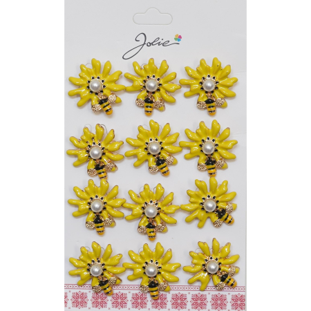 Martisoare - Set 12 Brose Martisor Albina pe Floare Galbena