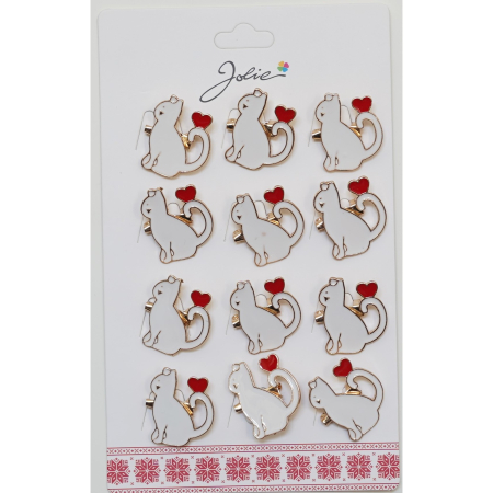 Martisoare - Set 12 Brose Martisor pentru Copii Pisica cu Inima pe Coada