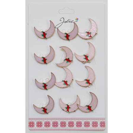 Martisoare - Set 12 Brose Martisor pentru Copii Semiluna Roz cu Trandafiri