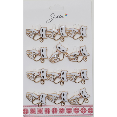 Martisoare - Set 12 Brose Martisor Pisica Alba cu Pietre