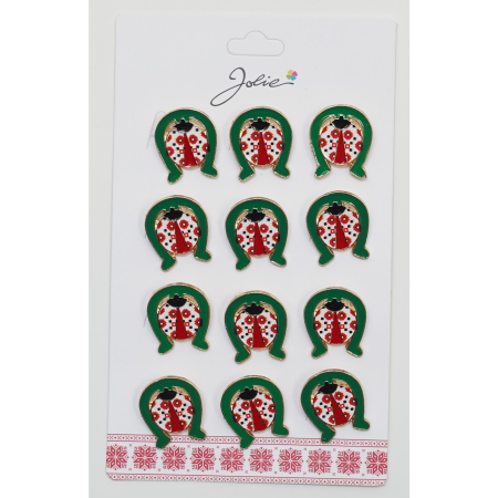 Martisoare - Set 12 Brose Martisor Primavara Buburuza Motiv Traditional in Potcoava