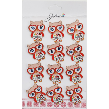 Martisoare - Set 12 Brose Martisor Primavara Bufnita cu Mesaj O Educatoare Minunata