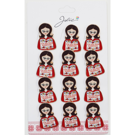 Martisoare - Set 12 Brose Martisor Primavara cu Mesaj Cea Mai Buna Invatatoare