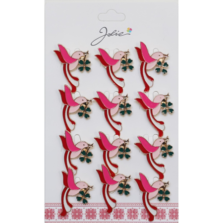 Martisoare - Set 12 Brose Martisor Primavara Pasare cu Trifoi in Cioc