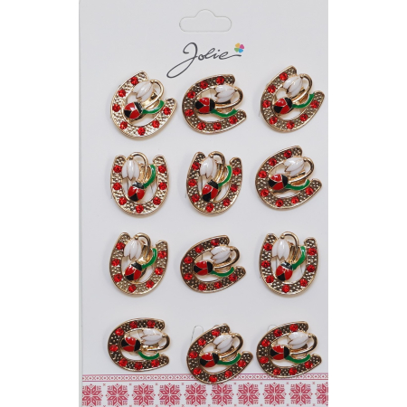 Martisoare - Set 12 Brose Martisor Primavara Potcoava cu Pietre cu Buburuz si Floare