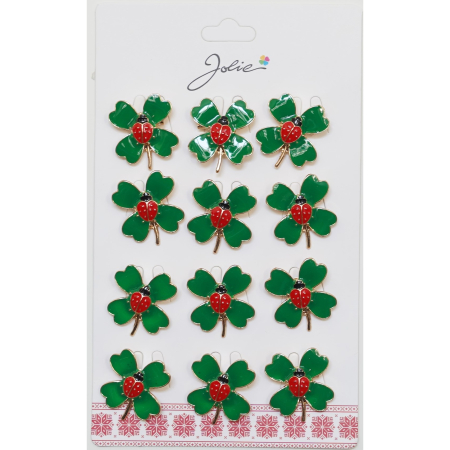 Martisoare - Set 12 Brose Martisor Primavara Trifoi cu Buburuza in Centru