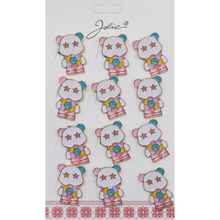 Martisoare - Set 12 Brose Martisor Urs Panda cu Floare Multicolora