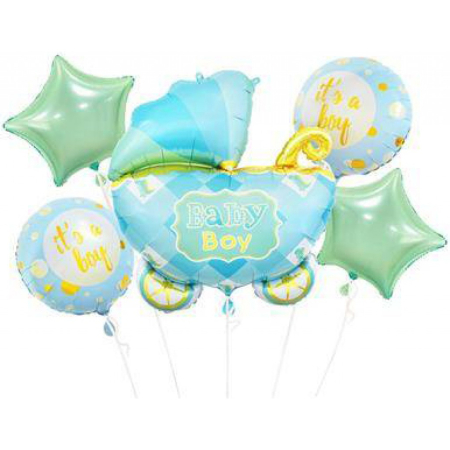 Articole bebelusi - Set 5 baloane carucior albastru