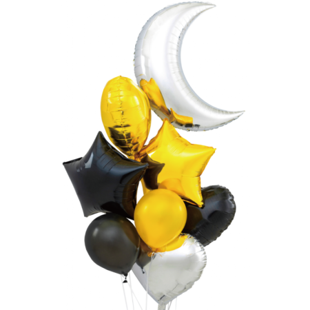 Cadouri pentru colega - Set 8 baloane Luna - Auriu si Negru