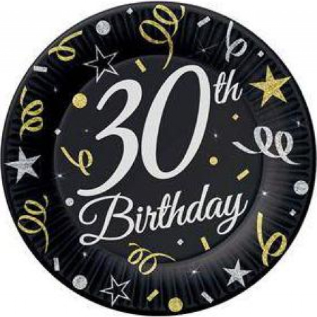 Articole de petrecere - Set 8 farfurii de unica folosinta 30 ani 18cm