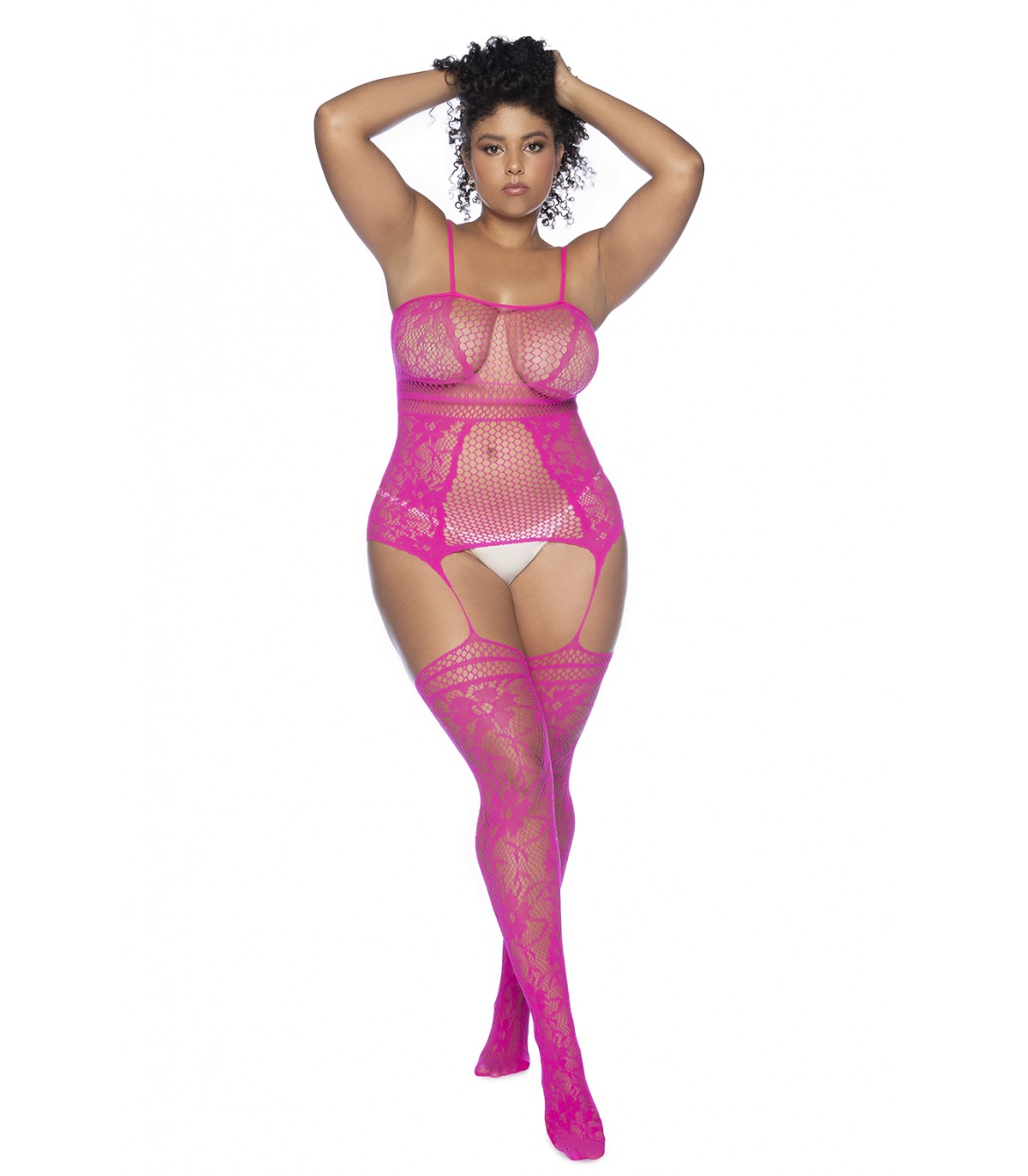 Produse <Sex toy<Body care<Lenjerie intima - MOD. 1105X FISHNET STOCKING, NECKLINES & STRAPS NEON PINK OSX