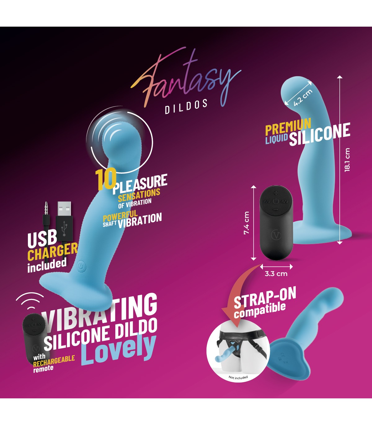 Produse <Sex toy<Body care<Lenjerie intima - VIBRATING SILICONE DILDO LOVELY" W/ REMOTE CONTROL"