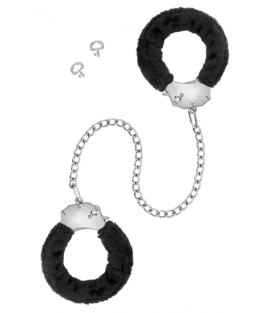 Produse<Sex toy - BLACK PLUSH HANDCUFFS WITH LONG CHAIN