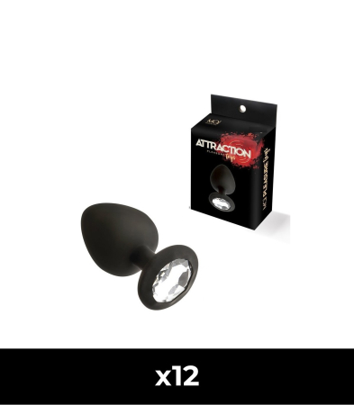Produse <Sex toy<Body care<Lenjerie intima - PACK OF 12 SILICONE PLUGS WITH STONE, M BLACK