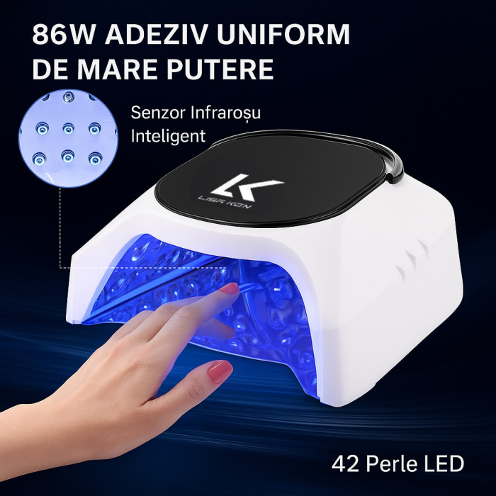 Lampa Profesionala Manichiura si Pedichiura Hibrida LISA KON, 86W Reincarcabila Wireless UV LED, Uscare 10-90 sec, 42 Leduri UV [2]