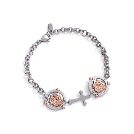 Brățări - Brățară Manuel Zed – Trandafiri Rose Gold și Cruce Stilistă din Oțel Inoxidabil