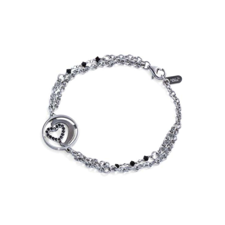 Brățări - Brățară Manuel Zed – Lanț Dublu cu Inimă și Cristale Negre