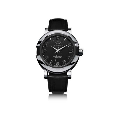 Ceasuri Bărbați - Ceas Bărbați Graziella, 41mm, Argintiu & Negru, Curea Piele Neagră