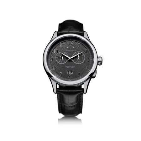 Ceasuri Bărbați - Ceas Bărbați Graziella, 42mm, Argintiu & Gri Texturat, Curea Piele Neagră