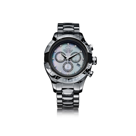 Ceasuri Bărbați - Ceas Bărbați Graziella Chronograph, 43mm, Sidef cu Diamante, Brățară Oțel Inoxidabil