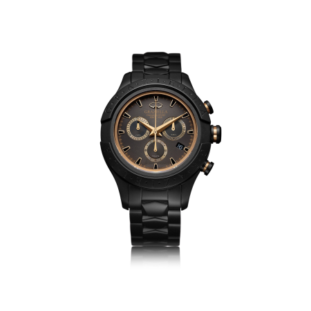 Ceasuri Bărbați - Ceas Bărbați Graziella Chronograph, 43mm, Full Black & Rose Gold, Brățară Oțel Inoxidabil