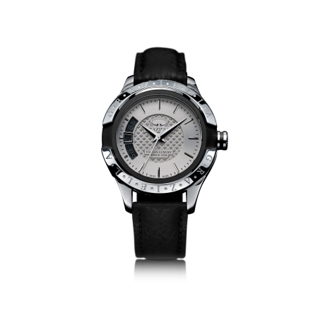 Ceasuri Bărbați - Ceas Bărbați Graziella Chronograph, 43mm, Sidef cu Diamante, Curea Piele Neagră