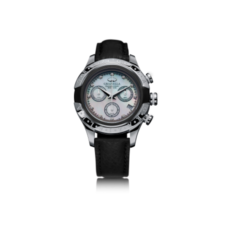 Ceasuri Bărbați - Ceas Bărbați Graziella Chronograph Sport, 43mm, Argintiu & Gri, Accente Roșii, Brățară Oțel