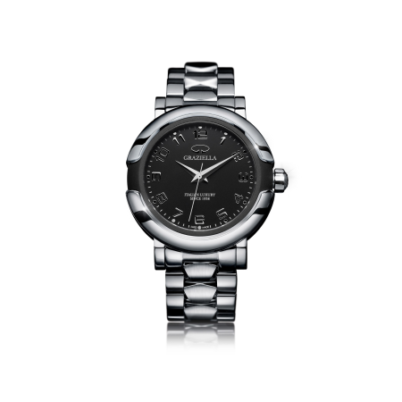 Ceasuri Bărbați - Ceas Bărbați Graziella Luxury, 41mm, Full Silver, Cadran Negru, Brățară Oțel