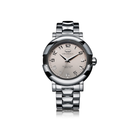 Ceasuri Bărbați - Ceas Bărbați Graziella Luxury, 41mm, Argintiu & Champagne, Brățară Oțel Inoxidabil