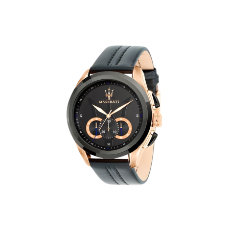 Ceasuri Bărbați - Ceas Bărbați Maserati Traguardo Chronograph, 45mm, Rose Gold & Negru, Curea Piele