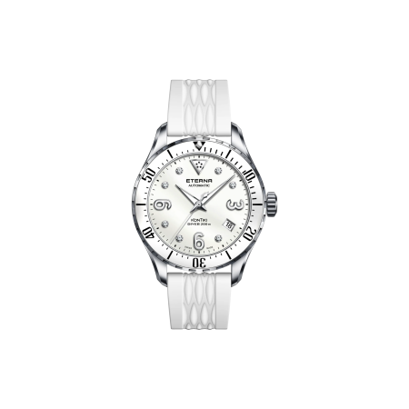 Ceasuri Femei - Ceas Damă Eterna Lady KonTiki Diver Automatic, 200m, Ceramică Albă și Curea Cauciuc (38 mm)