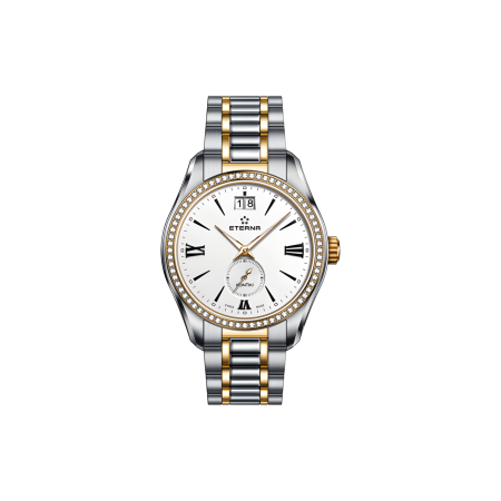 Ceasuri Femei - Ceas Damă Eterna KonTiki Lady Quartz, 68 Diamante, Bicolor Silver & Rose Gold (36.5 mm)