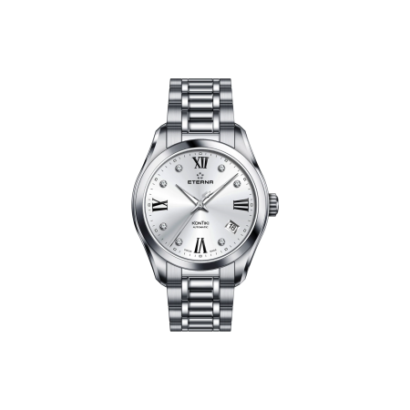 Ceasuri Femei - Ceas Damă Eterna KonTiki Lady Automatic, 68 Diamante, Cadran Albastru Sunray (36.5 mm) - Copie