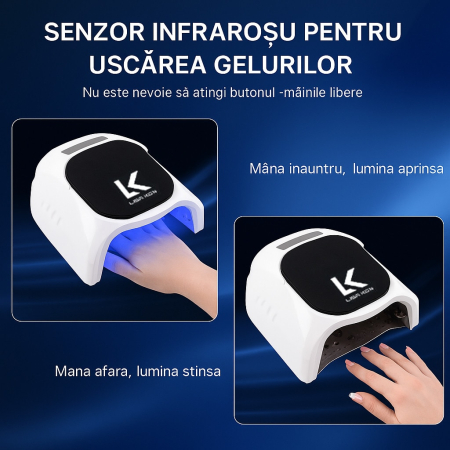 Lampa Profesionala Manichiura si Pedichiura Hibrida LISA KON, 86W Reincarcabila Wireless UV LED, Uscare 10-90 sec, 42 Leduri UV [6]