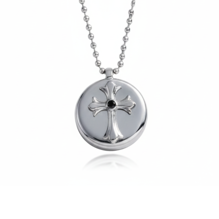 Bijuterii - Colier Manuel Zed Bazaar – Medalion cu Cruce în Relief și Cristal Negru