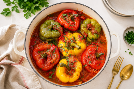 Pentru birou - Ardei umpluti cu bulgur si ciuperci si dressing de caju - 4 buc / 4 portii - Pentru acasă GoVeggie
