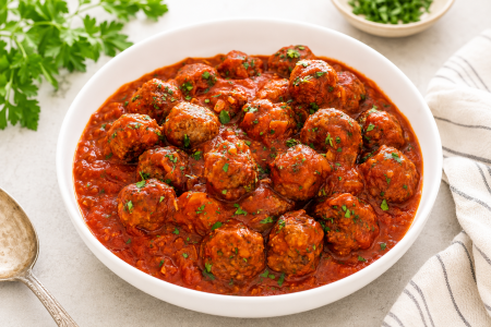 Pentru birou - Chiftelute vegetale cu sos rosu (fara gluten) 800 gr (4 portii) - La masăăă! GoVeggie