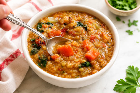 Pentru birou - Supa proteica si vitaminizanta cu quinoa, linte rosie si kale (fara gluten, low carb) - 1600 gr - La masăăă! GoVeggie