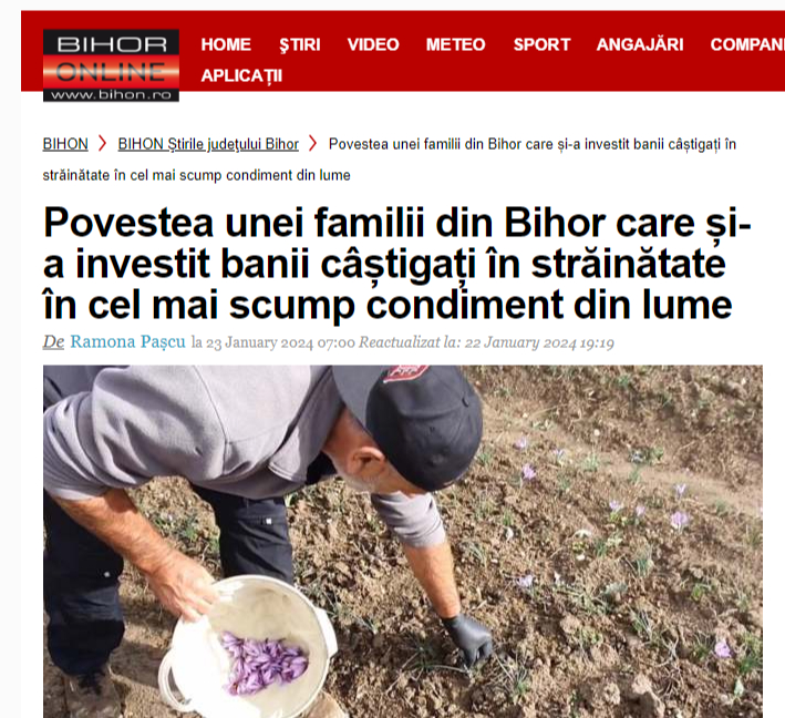 📰 Articol Jurnalul Bihorean / bihon.ro „grădina destinată legumelor a devenit Grădina cu Șofran“